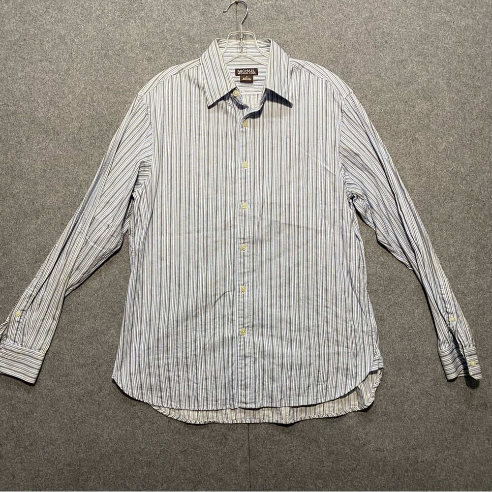 Michael Kors Blue and White Casual Button Down Shirt